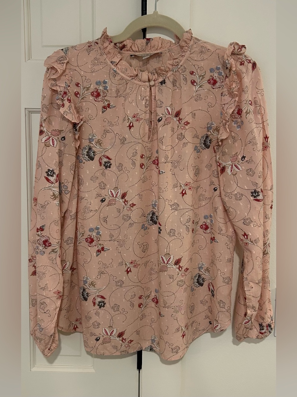 Loft Ruffled Floral Long-Sleeve Blouse - Pink